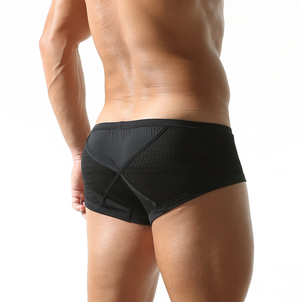 SEOBEAN Men's Four Corners Youth Sexy Solid Color Half Hollow Low Waist Ice Silk Flat Corner Underwear Student New Style