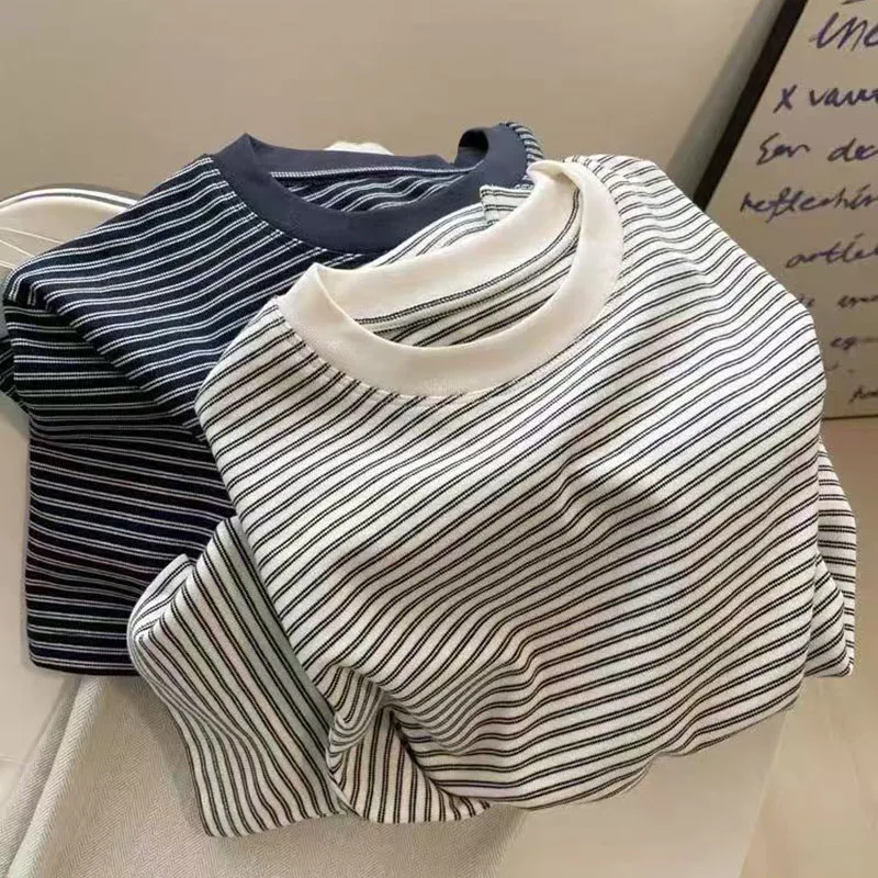 Cotton Striped T Shirt for Women Women Autumn Loose Long Sleeve Casual Tops Y2K Fashion Streetwear All Match Female Tees