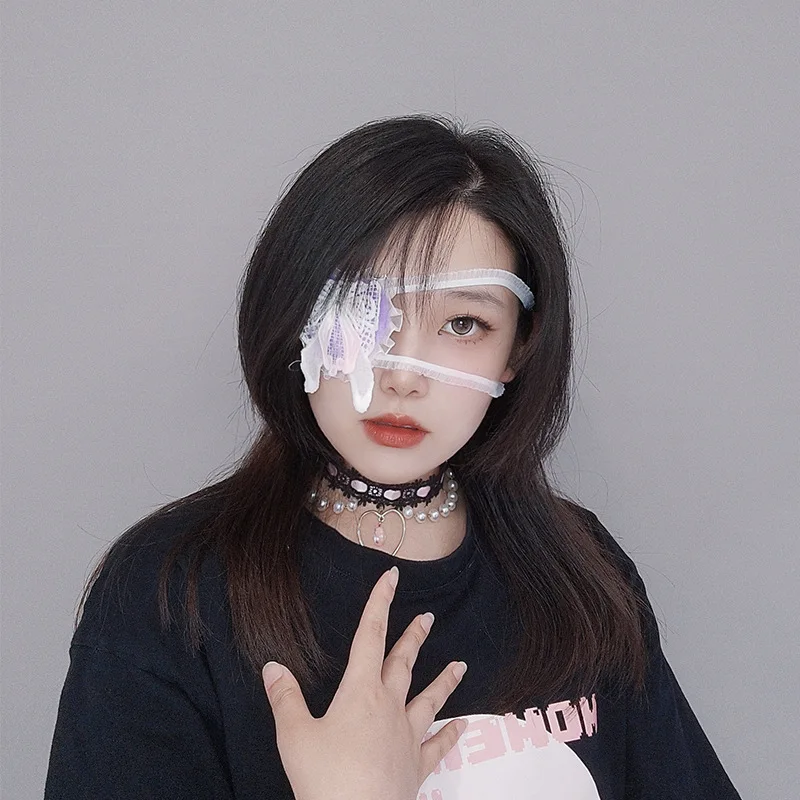 Herz Schleife Spitze Augenmaske Lolita Zubehör Cosplay Anime One-Eye Eyeshade Halloween Party Gothic Girl Augenklappe Comic Con Requisiten
