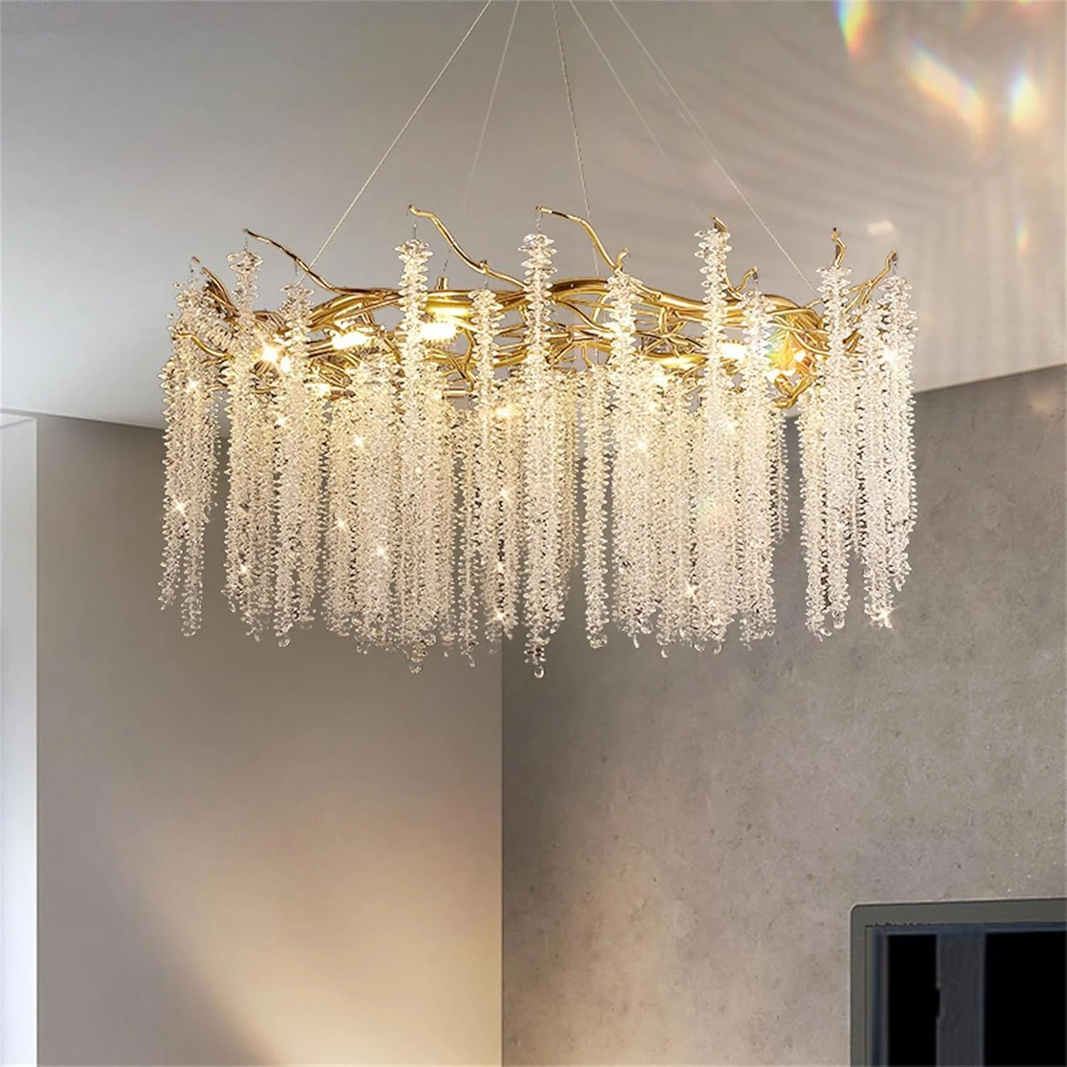 Round Branch Crystal Chandelier For Dining Room Kitchen Living Room Bedroom Gold Modern Luxury Hanging Branches Chandeliers