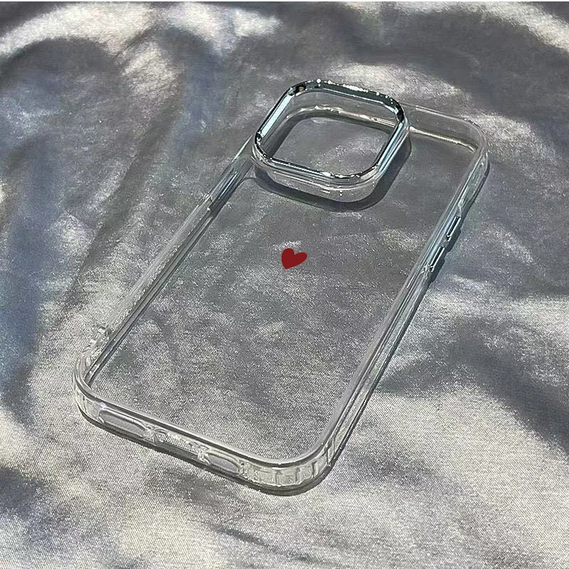 Funda minimalista de marco rojo con corazón para iPhone 11 12 13 14 15 16 17 Pro XR XS X 7 8 Plus SE2, transparente, a prueba de golpes 5