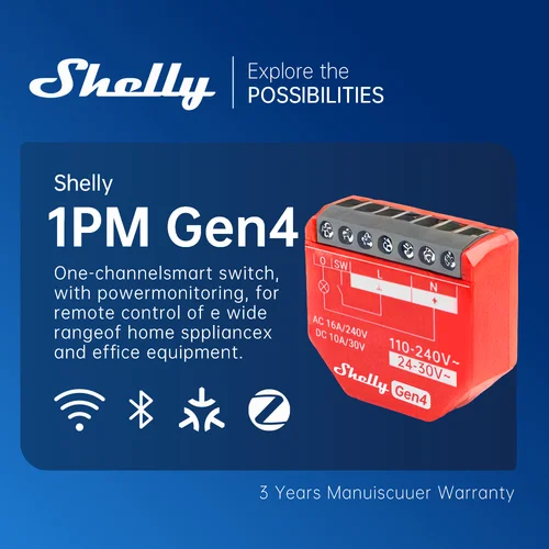 Imagen 2 del producto Shelly 1PM Gen4 Zigbee Dispositivos Matter interruptor inteligente IOT WiFi con monitoreo de energía Compatible con Alexa Homekit Goodle Home