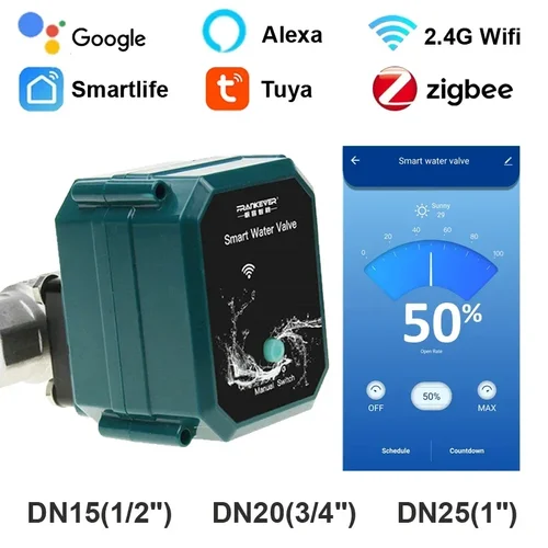 Tuya Wifi Intelligente Wasser Kugelhahn Abschaltung Rate0% bis 100% Zigbee Garten Smart Wasserhahn Automatisierung Controller Leckage Sensor