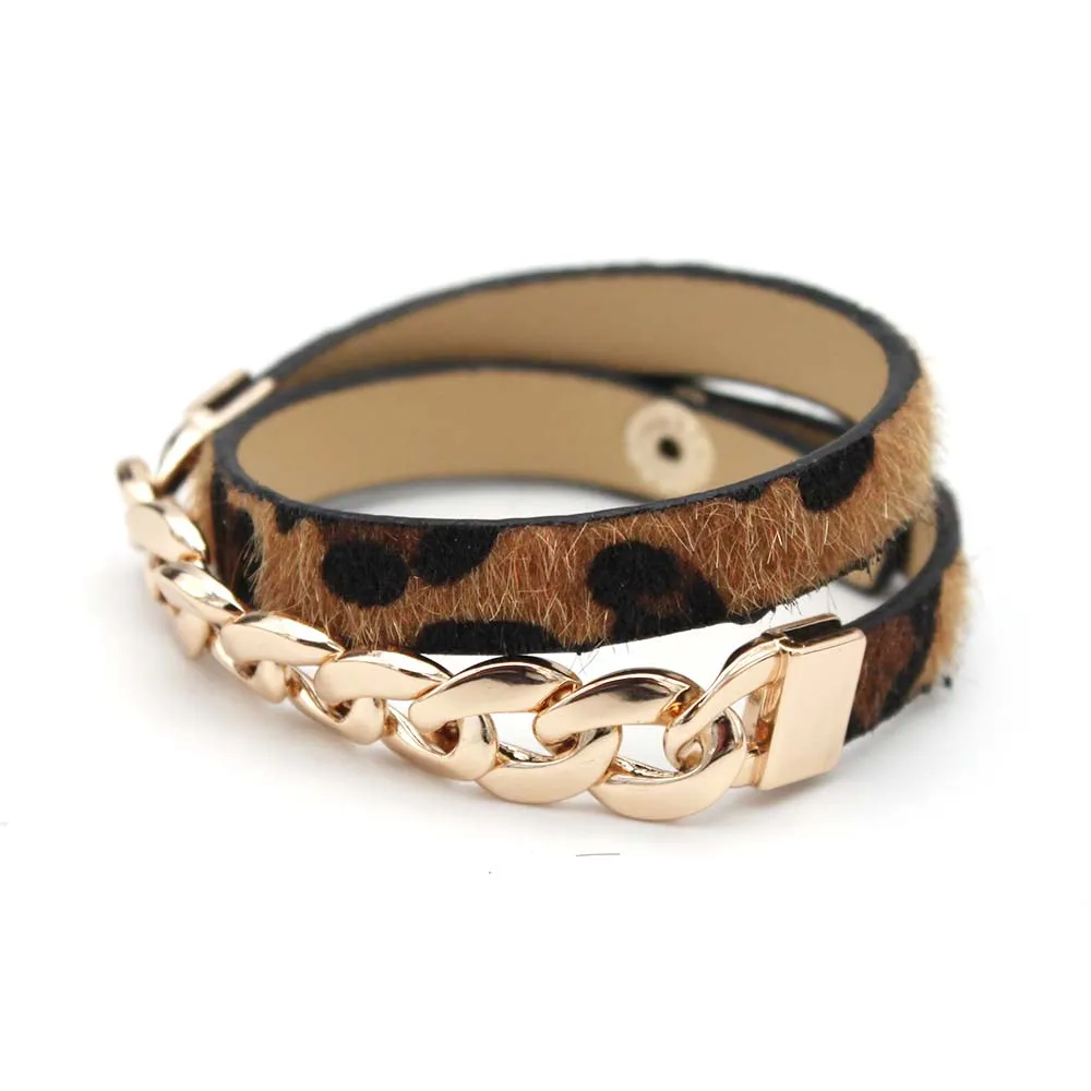 TOTABC Fashion Retro Leopard Print Double Surround Leather Bracelets For Women Unisex Bangles Pulseiras Jewelry