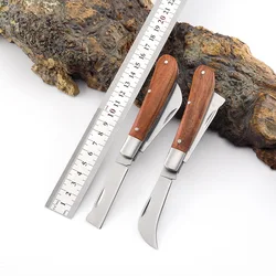 Stainless Steel Mushroom Knife Wallpaper Rosewood Handle Sickle Pocket Folding Knife Electrician Knife Camping Survival Tools