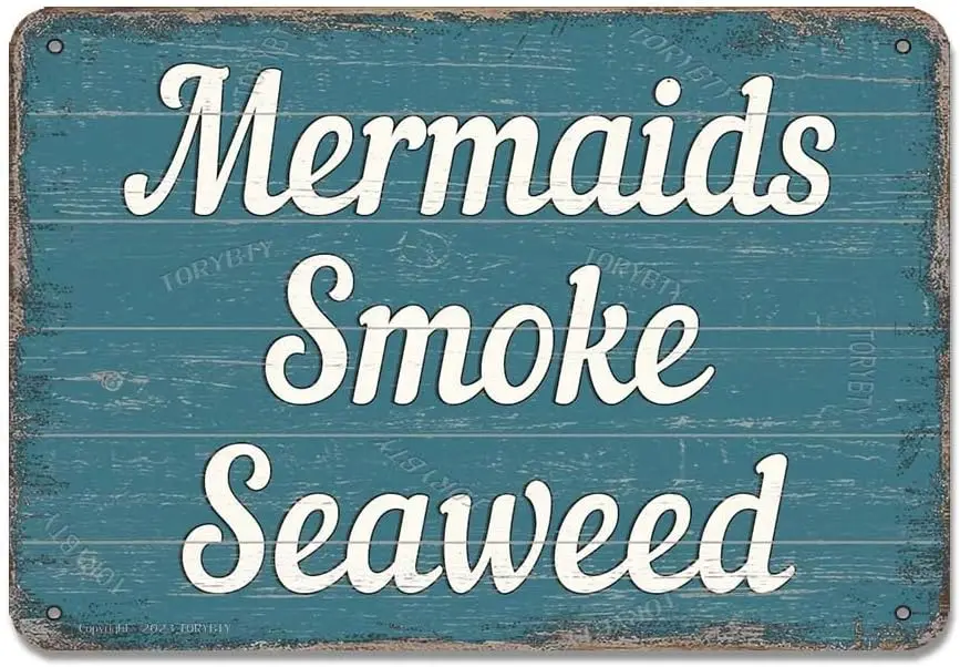 Mermaids Smoke Seaweed Iron Retro Look 8 X 12 Inch Decoration Painting Sign for Home Bathroom Bedroom Room Beach House Bar Pub M