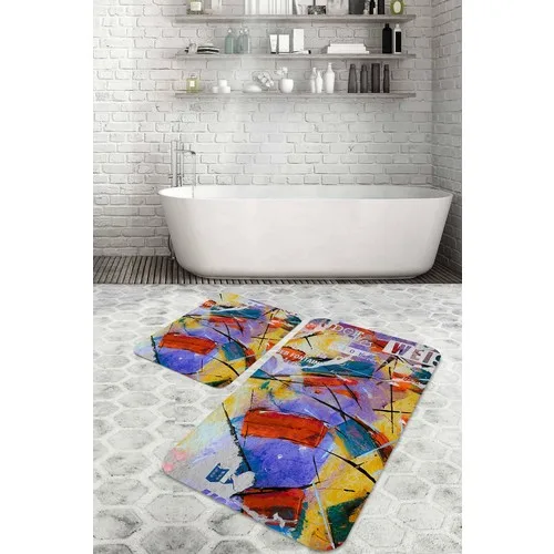 Bouquet Home 2'li Receptacle Suit Bath Mats and Toilet Seat Pad