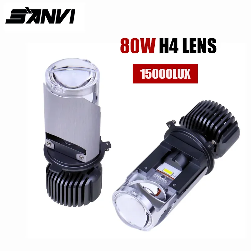 SANVI H4 Projector Lens LED Car Headlight Bulbs 15000LUX 80W Turbo Auto Bulb H4 High Low Light lamp bulb12V Led Lights