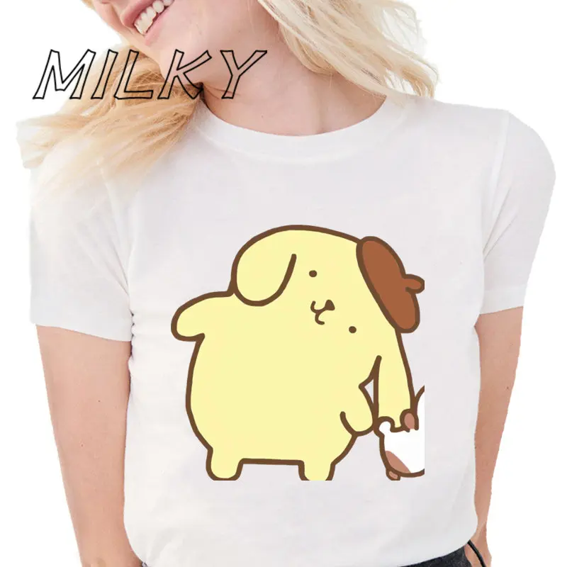 White Pompompurin T Shirt Women T-shirt Pom Pom Purin Clothes Tshirt Short Sleeve Tops Tee Women Clothing Aesthetic Clothes