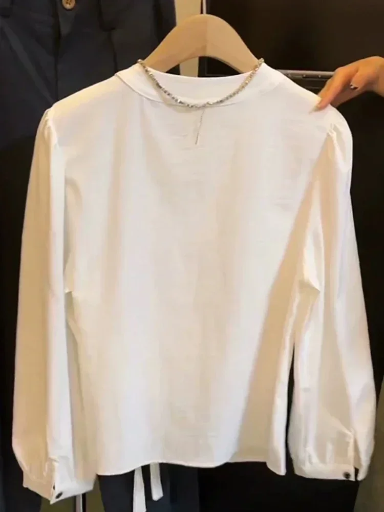 

Irregular Women Shirts&blouses Lace Up Bows Spring Autumn Sweet Simple Blusas Mujer Korean Fashion Chic Camisas