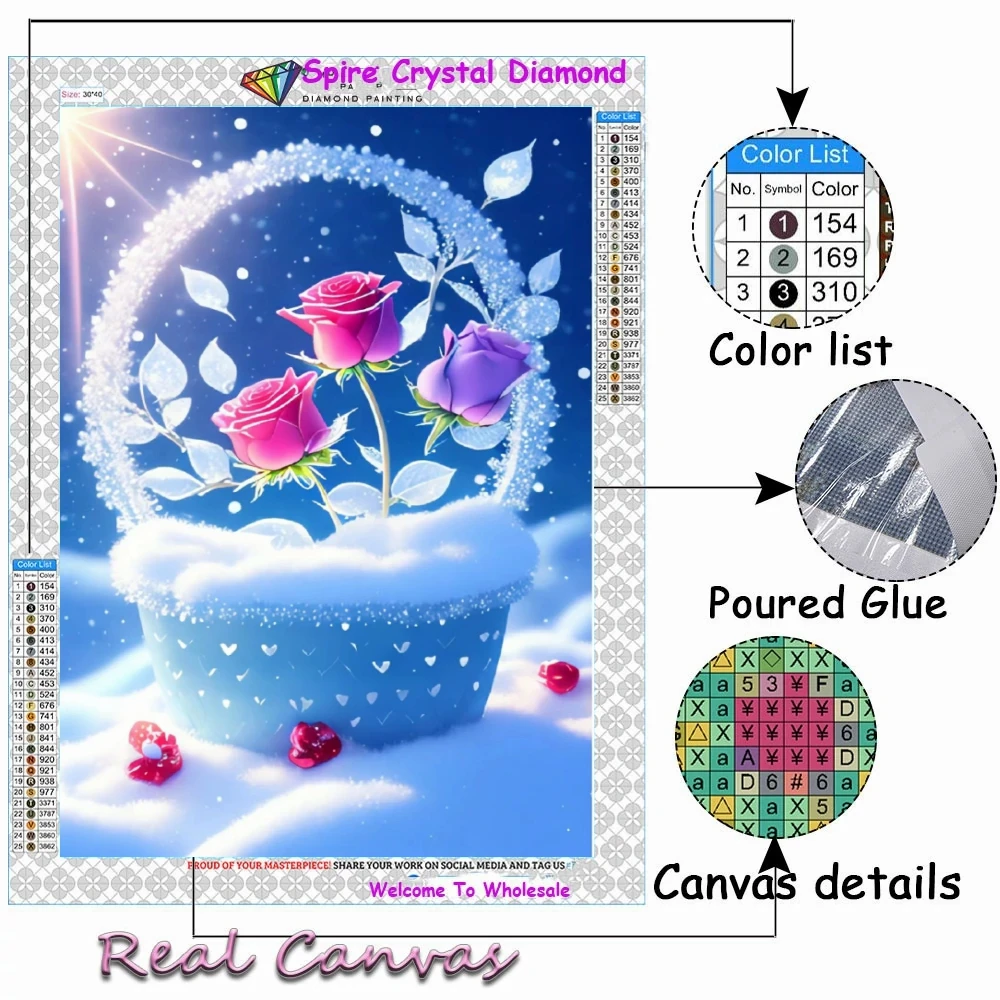Красочная Роза цветок кристалл алмазная живопись вышивка розовый романтический снег пляж 5d Вышивка крестиком домашний Декор подарок для детей