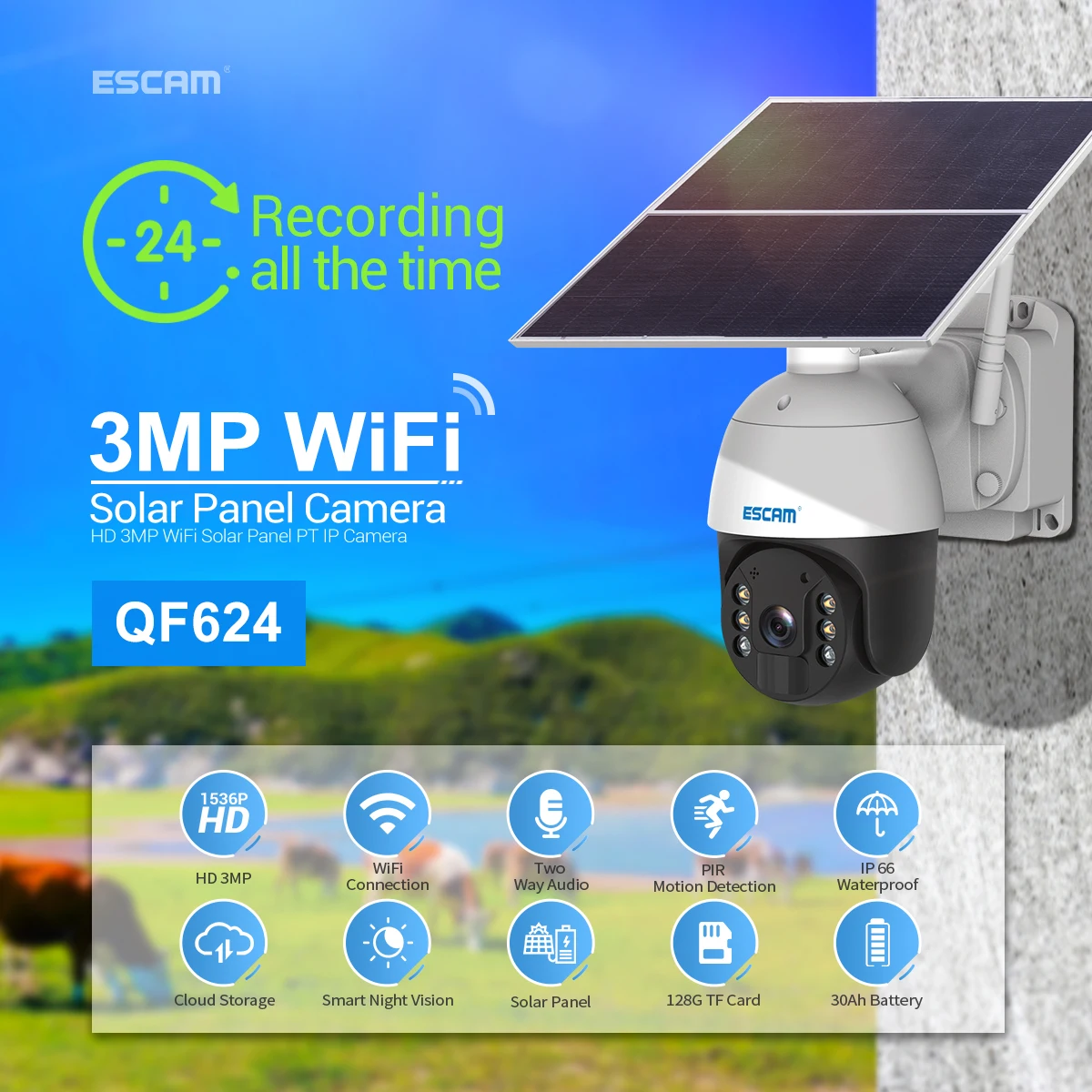 ESCAM QF624 Ubox CCTV bayi, kamera kubah AI keamanan rumah deteksi Humanoid, kamera IP PTZ nirkabel 3MP 1296P