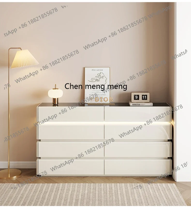 

Cream wind bedroom eight-bucket cabinet dresser integrated light luxury high-end bedside jewelry against the wall