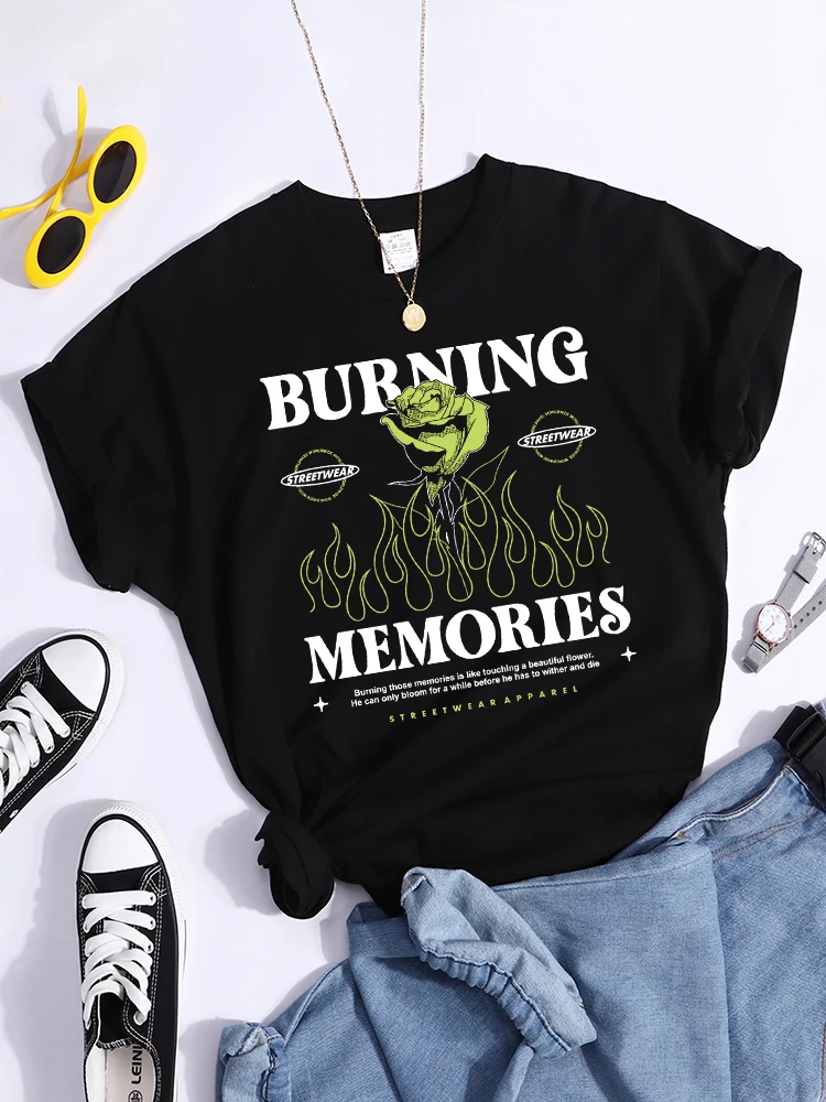 Burning Memories Beautiful Flower T Shirt Female Fashion Basic Tshirt Casual Comfortable Short Sleeve Quality Fashion Clothes