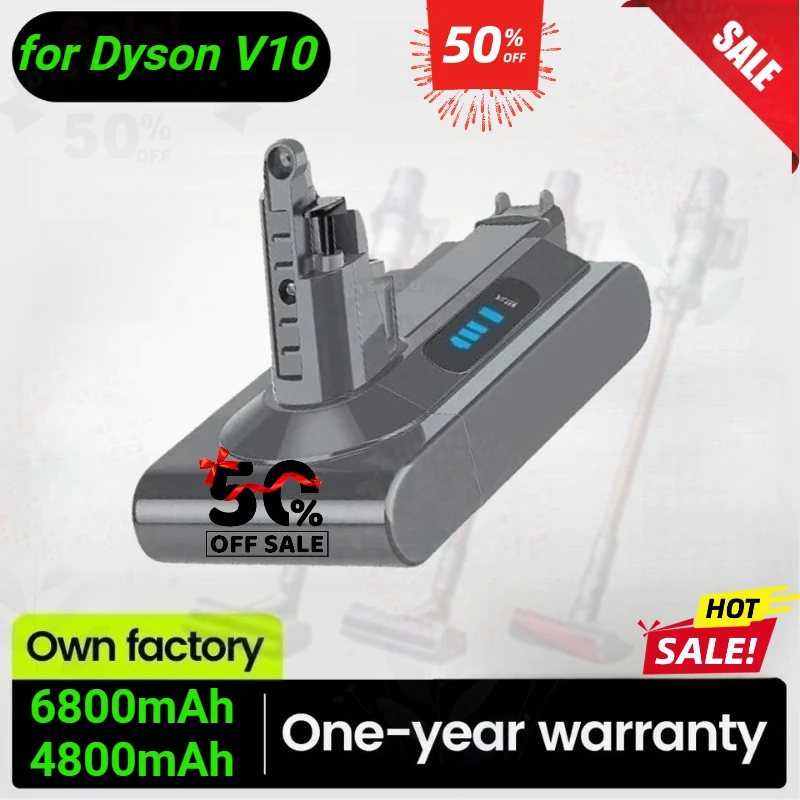 6800mAh/4800mAh 18650 Replacement Wireless Handheld Vacuum Cleaner Battery for Dyson V10 Absolute V10 Fluffy Cyclone V10 SV12