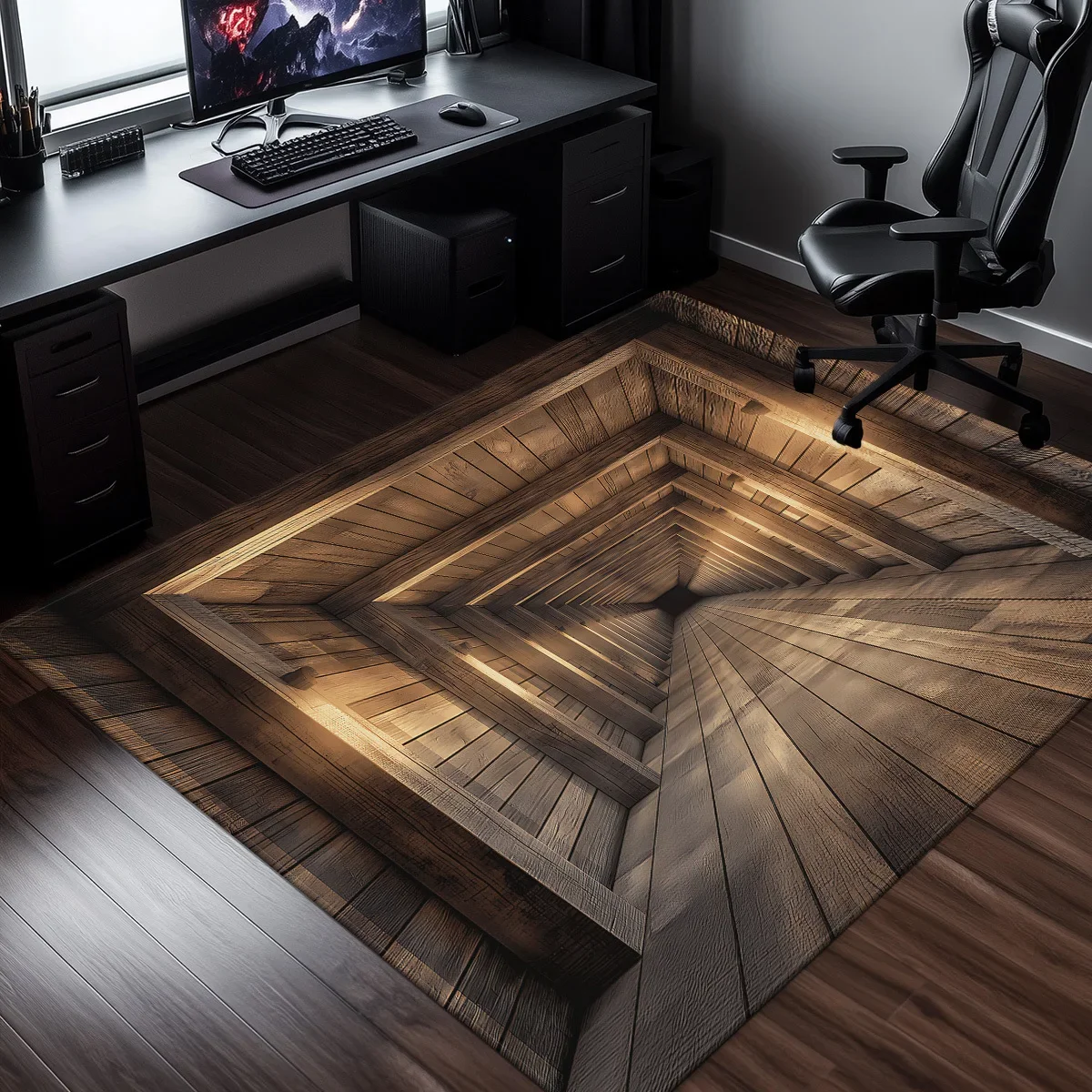 3D Wood Parquet Illusion Crystal Velvet Rug Modern Office Home Decor Geometric Pattern Floor Mat Anti Slip Carpet for Study Room