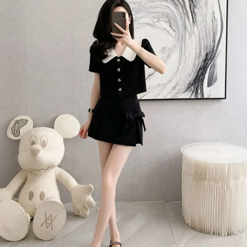 

Short Women's Two Skirt Suits Piece Set Mini Jacket Summer Clothes 2025 Y2k Streetwear Luxury Designer Clothing Female Outfits