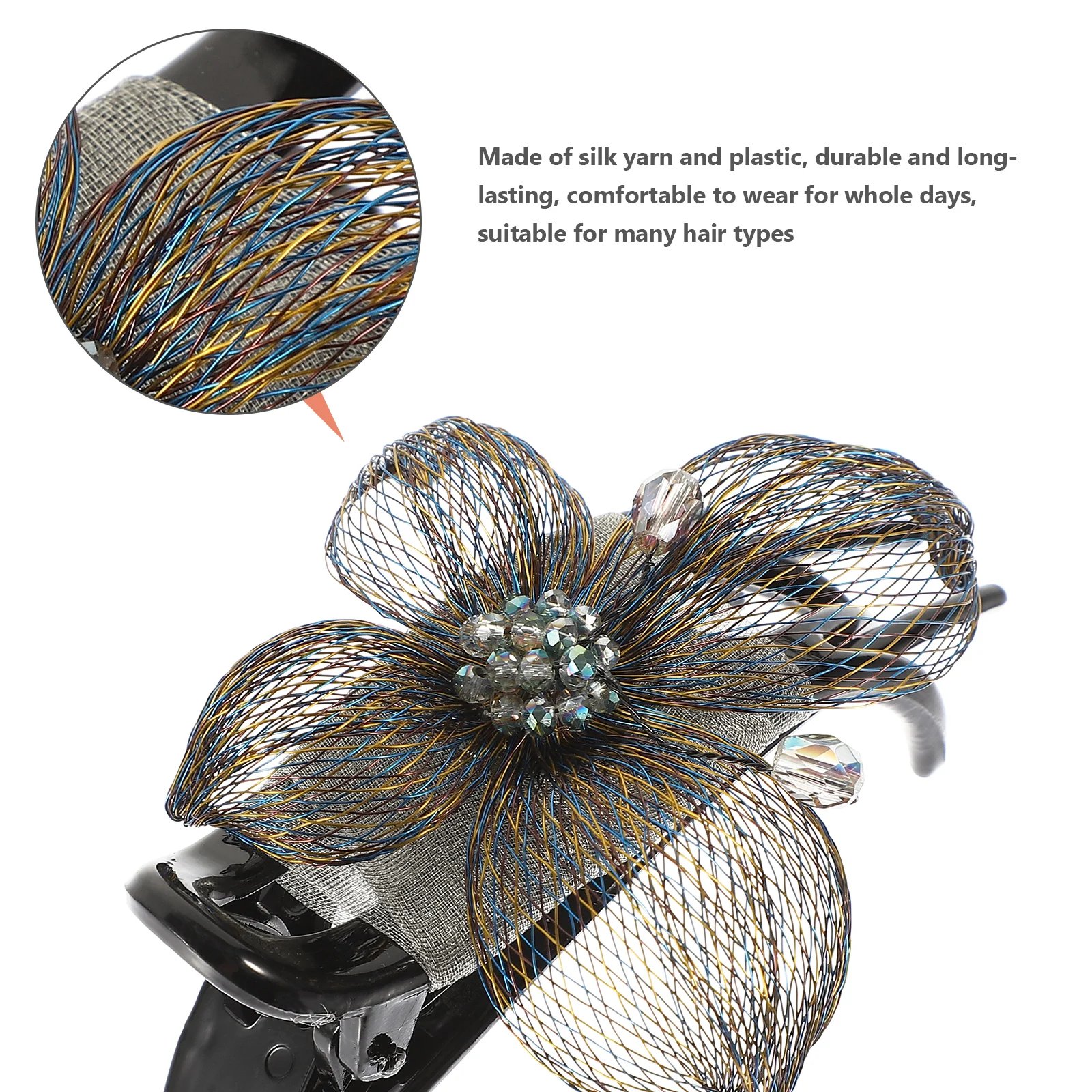 

Copper Wire Hairpin Barrettes French Clips Decorative Ponytail Silk Yarn Flower Hair Accessories Wedding Jewelry Thick Hair