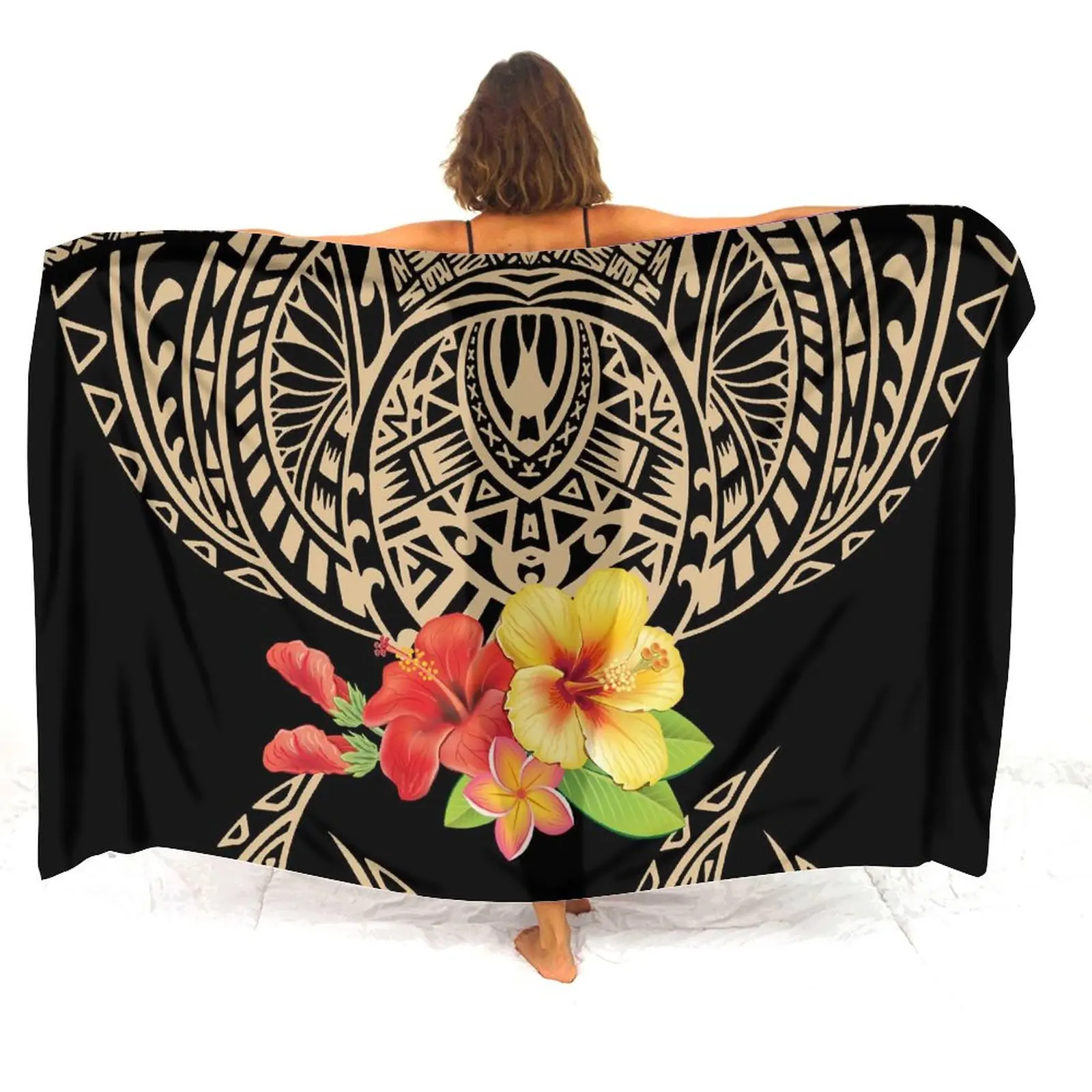 

Polynesian Ladies Sarong Custom Floral Print Text Logo Seaside Party Elegant And Comfortable Sarong Hawaiian Vacation Coat Cape