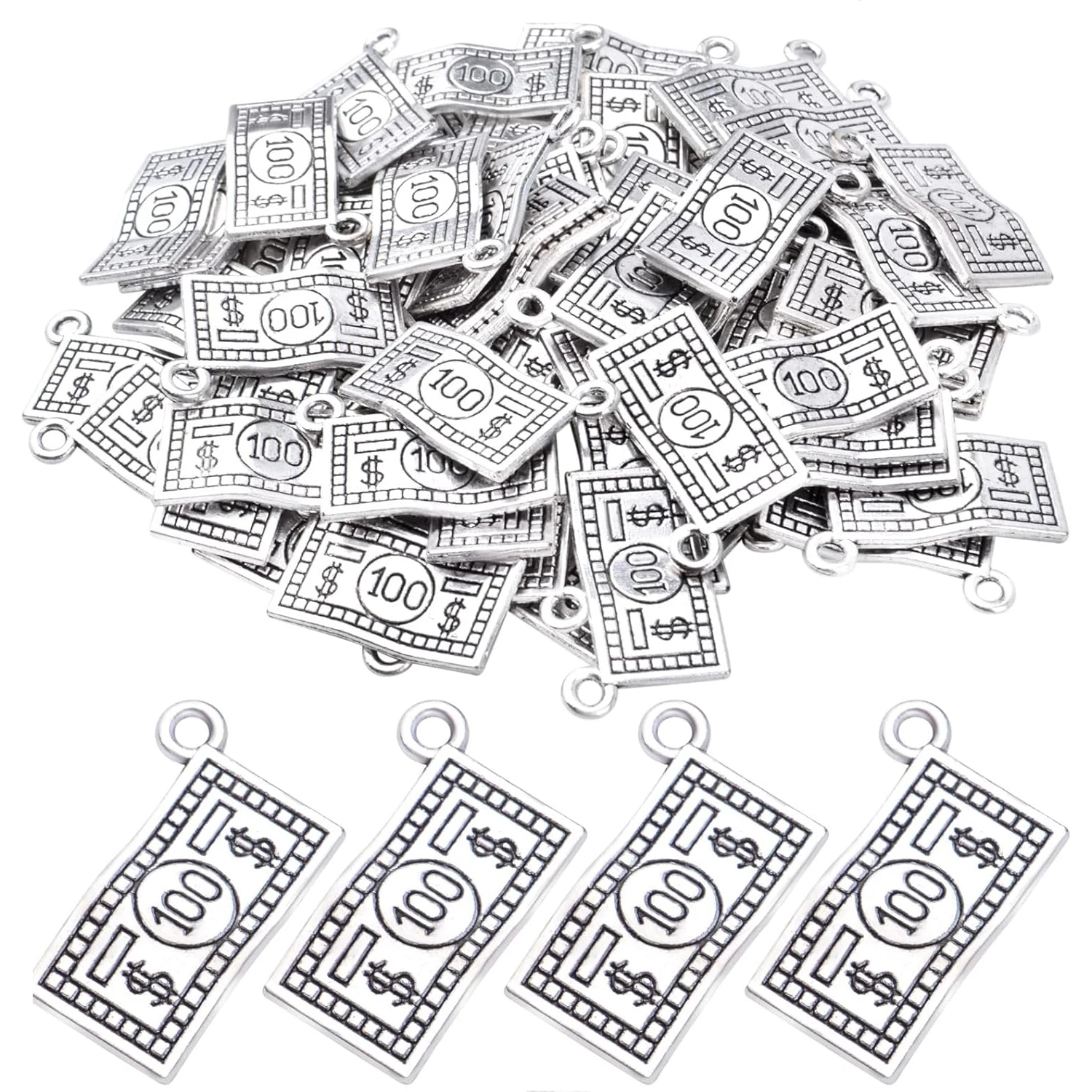 

60pcs Money Charms Pendant Alloy 100 Dollars Bill Charms for DIY Bracelets & Necklace Jewelry Making Craft Supplies