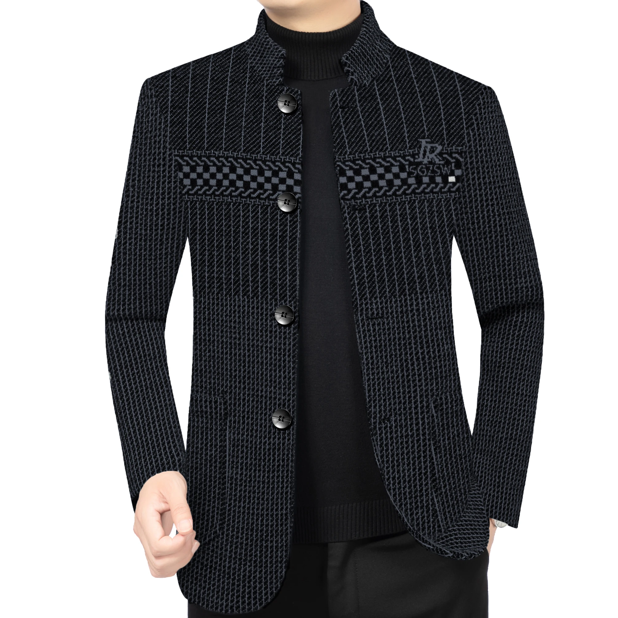 

Высококачественная мужская модная и стильная новая весенне-осенняя куртка с воротником-стойкой из синели на пуговицах