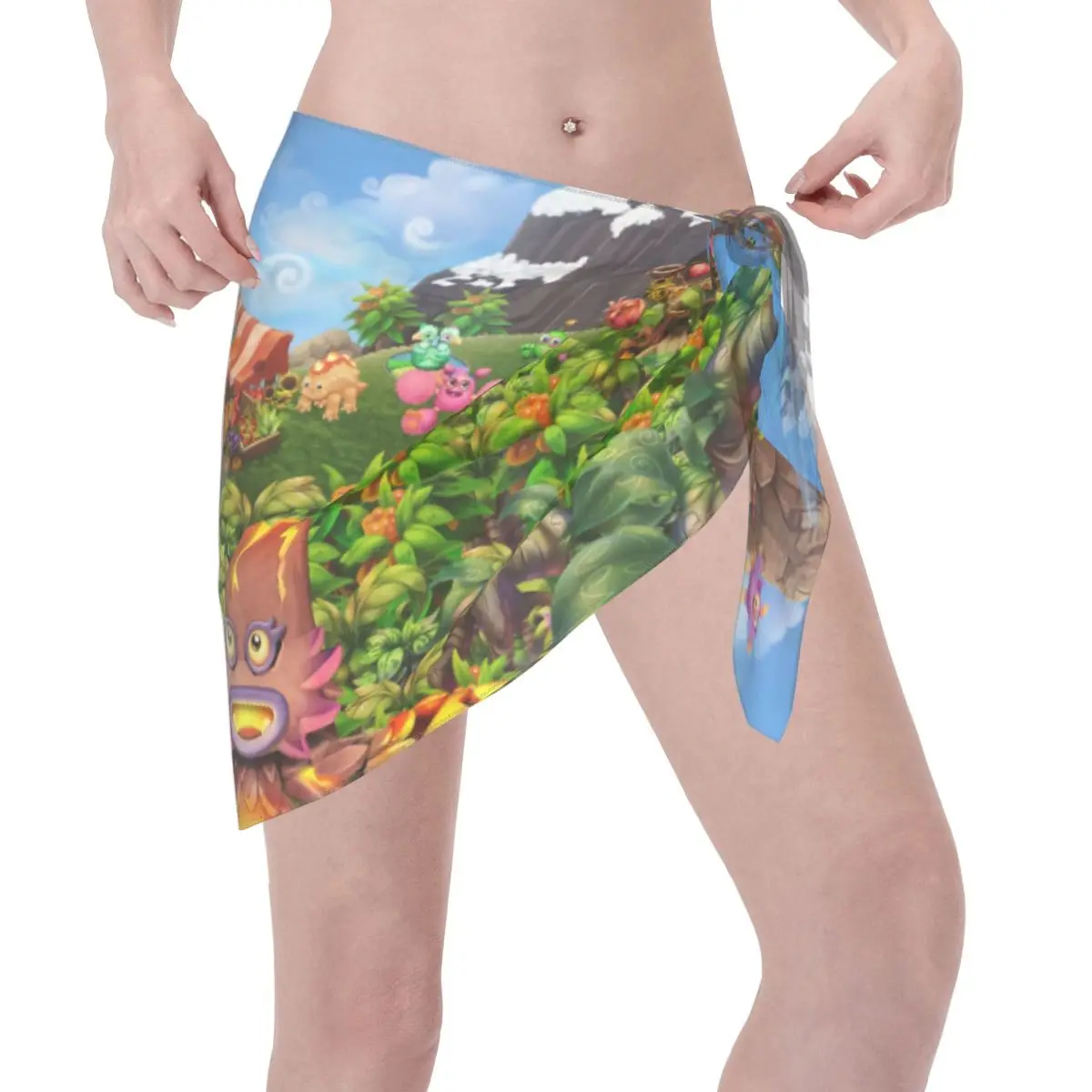 Personalizzato My Singing Monsters Videogiochi Sarongs corti Costume da bagno Cover up Stampato Anime Bikini Wrap Sheer Sarong Beach Wrap
