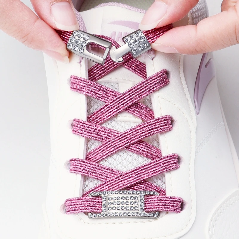 

Bling Diamond Cross Locks Shoelace Elastic No Tie Shoe Laces Charms Women's Sneakers Luxury Smart Buckle for AF1 Metal Shoelaces