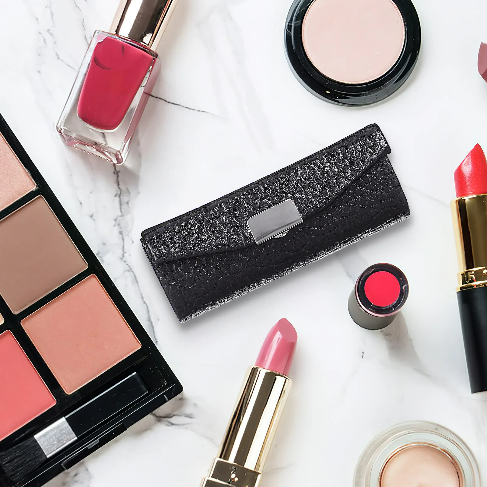 

Small Single Lipstick Holder Portable Lipstick Case PU Container with Mirror for Convenient Travel Use