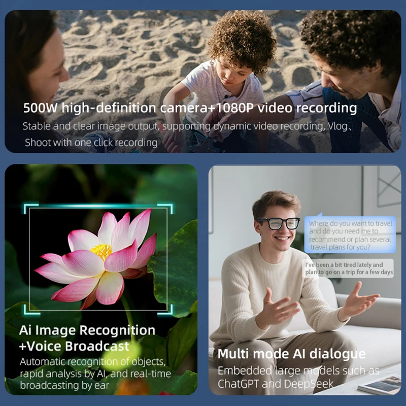 بلوتوث AI كاميرا ذكية فيديو صور النظارات الشمسية الرجال النساء الترجمة نظارات شمسية سماعات حماية الضوء النظارات في الهواء الطلق #6