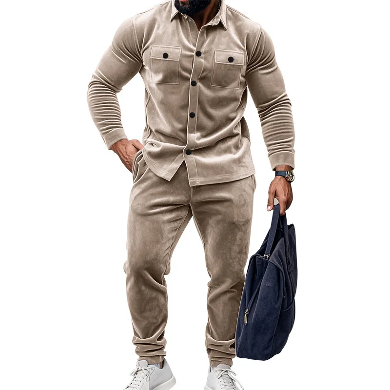 Jacket Men's Autumn and Winter Windproof Suit Men's Solid Color Suede Single-Breasted Tooling Suit