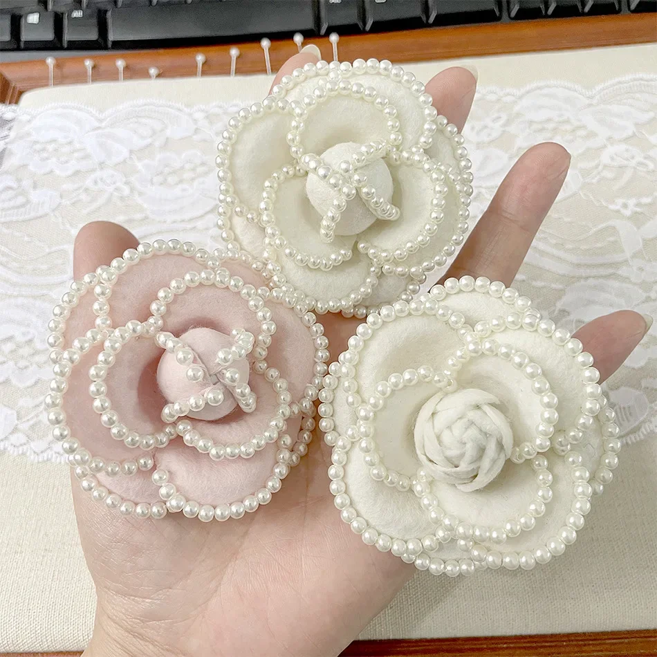 Brooch Handmade Pearl Camellia Brooches for Women Corsage Fabric Pins  Dual-purpose Designer