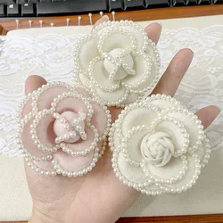 Brooch Handmade Pearl Camellia Brooches for Women Corsage Fabric Pins  Dual-purpose Designer