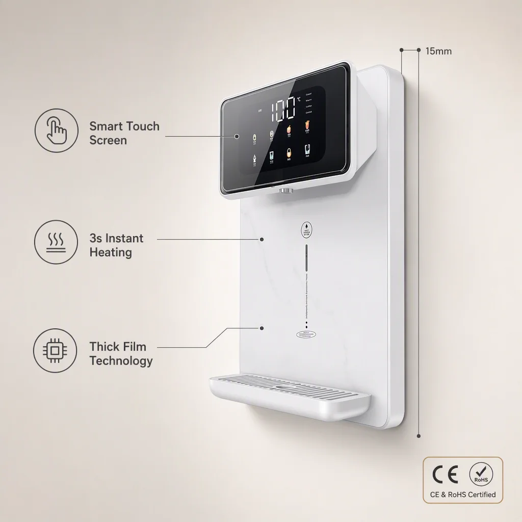 Water Dispenser Water Purifier No Tank Design 2200W Thick Film Instant Heating Pipeline Smart Touch Screen 4 Volume Levels