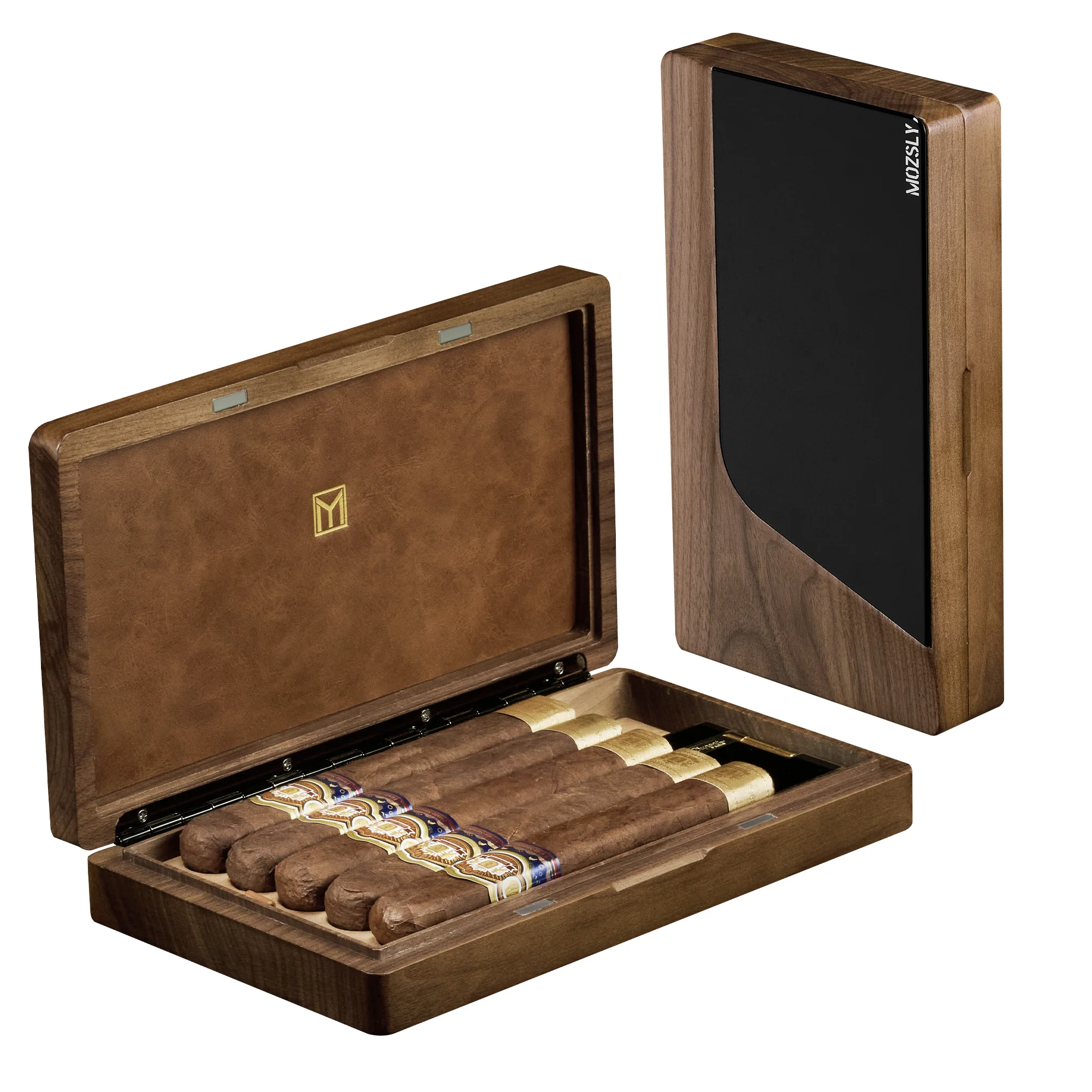 Cigar box inner layer walnut moisturizing box baked paint high-end portable household walnut large capacity cigar box