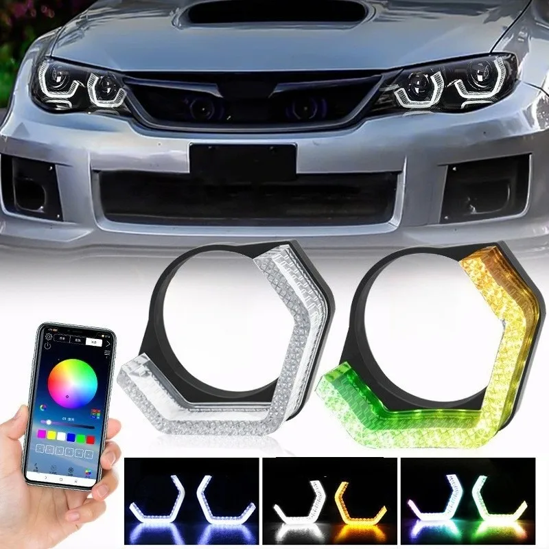 

Для фар автомобиля "3" 5D Crystal WRGB LED Angel Eyes Halo Rings Прямоугольные чехлы DRL с указателем поворота Управление приложением