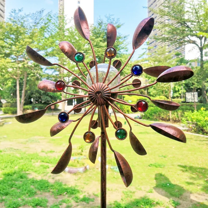 Garden Plug-In Sunflower Solar LED Lights Glass Ball Bronze Iron Double-Sided Rotating Ornaments Windmill Yard Outdoor Decor