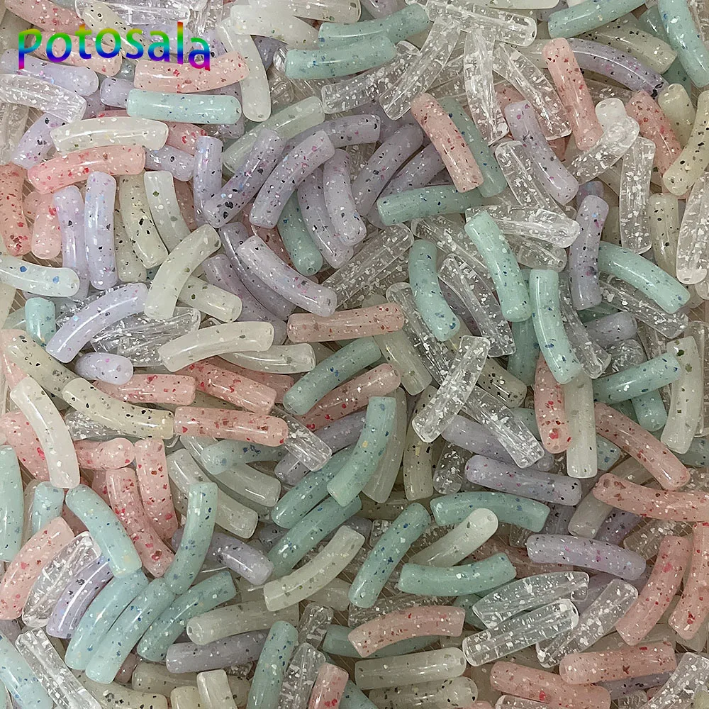 20 pz acrilico tubo curvo arco perline colore Glitter dipinto imitazione gemma distanziatore perline per gioielli che fanno braccialetto fai da te