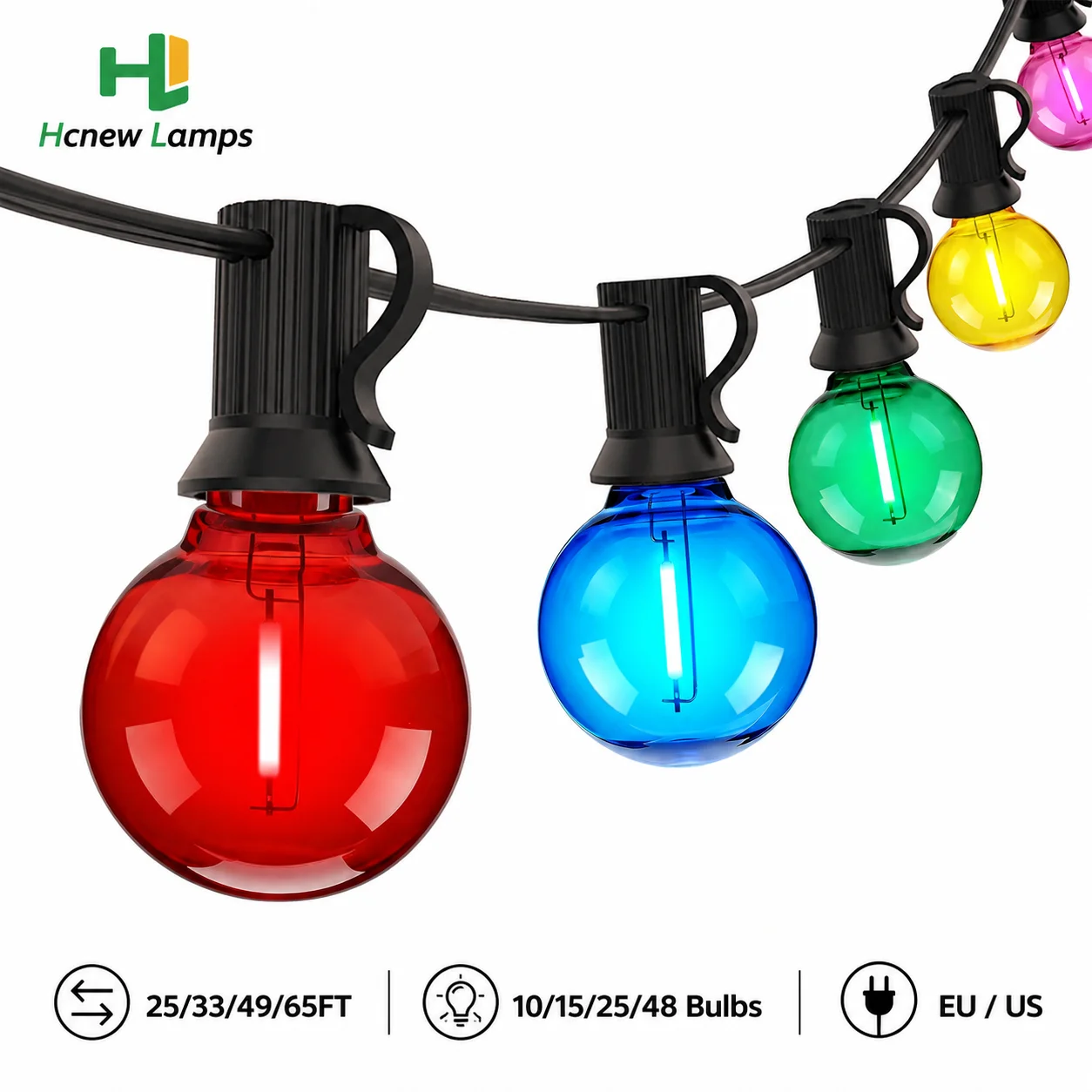 Multicolor G40 LED String Lights E12 Outdoor Waterproof Patio Christmas Light Connectable Colorful EU US Plug Garden Party Decor