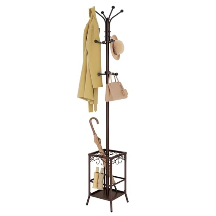 

Coat Rack Freestanding Coat Tree with Umbrella Holder Metal Coat Rack Stand with 12 Hooks Standing Coat Hanger Stand Umbrella S
