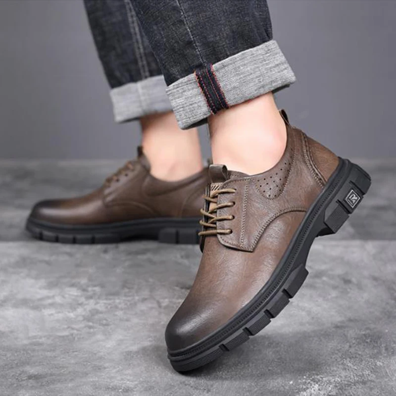 Leather Men\'s Business Casual Shoes Lace Up Retro Work Men Shoes Sapato Masculino Homme Chaussure Zapatos Hombre Shoes For Man