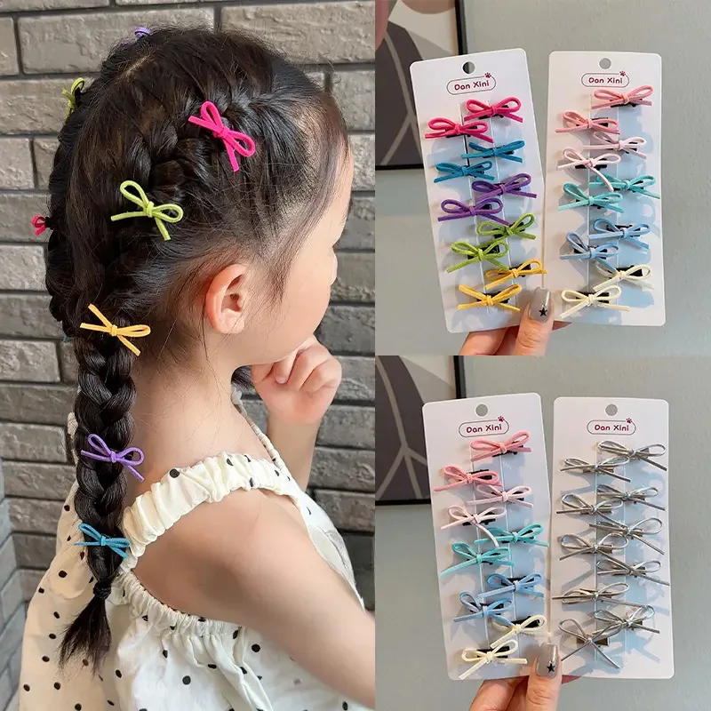 10PCS/Bag Mini Sweet Bow Hair Clips Princess Girl Braided Headwear Colorful Bowknot  Summer Barrettes Kids Hair Accessories