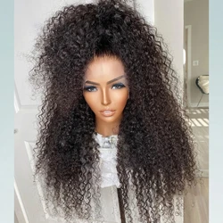 Black Preplucked 26Inch Long Glueless Kinky Curly Synthetic Lace Front Wig Baby Hair Heat Temperature Daily Cosplay