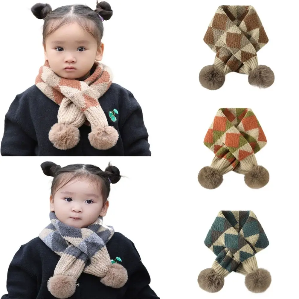 Bib Thermal Neck Warmer Windproof Snap Fastener Boys Girls Knitting Scarf Cartoon Thickening Children Winter Scarves