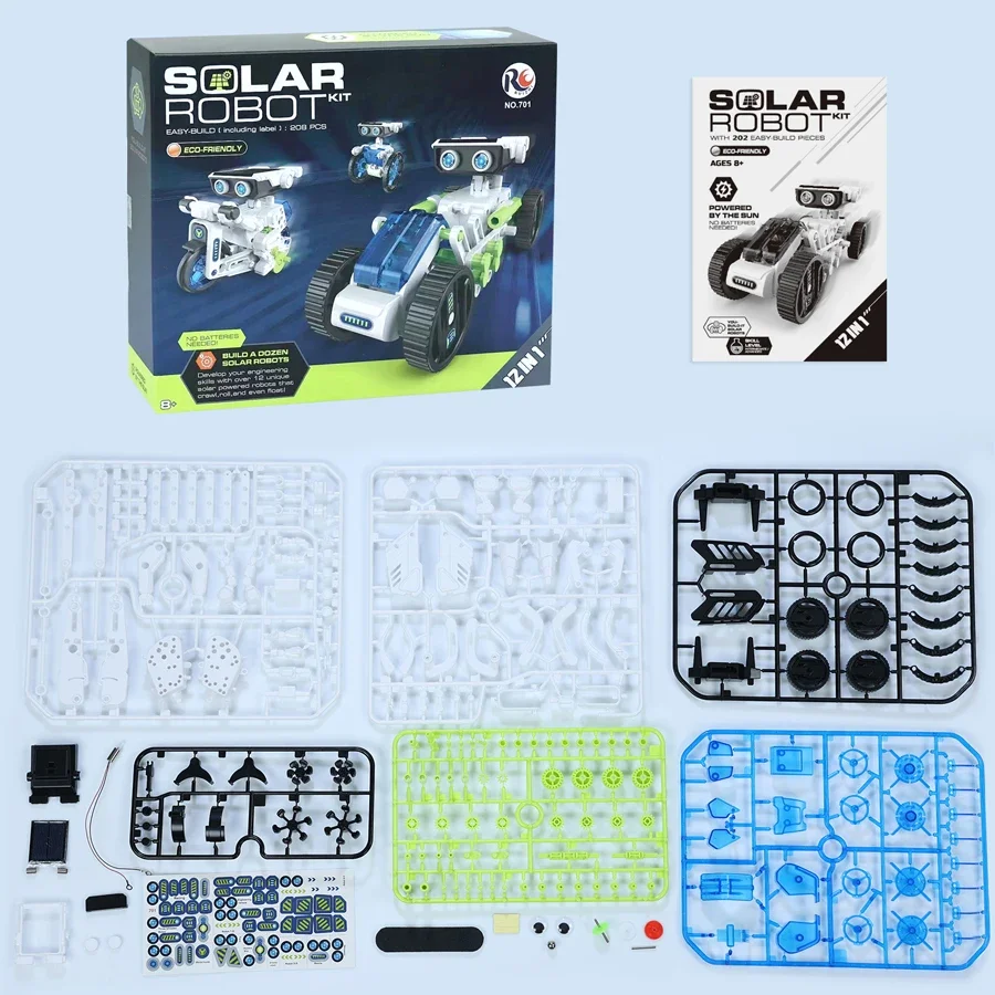 Zestaw Robotów Solarnych STEM 12 w 1, Zabawka Edukacyjna do Eksperymentów Naukowych dla Chłopców i Dziewcząt, DIY, Konstrukcja dla Dzieci, Elektryczne Roboty Solarny, Prezent Urodzinowy
