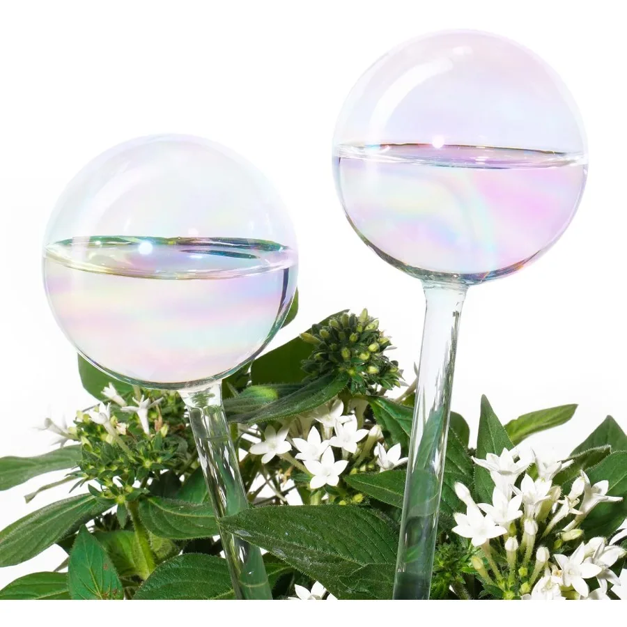 

[2 PCS] Light Iridescent Rainbow Gradient Color Clear Glass SelfWatering System Spikes Automatic Plant Waterer Bulbs