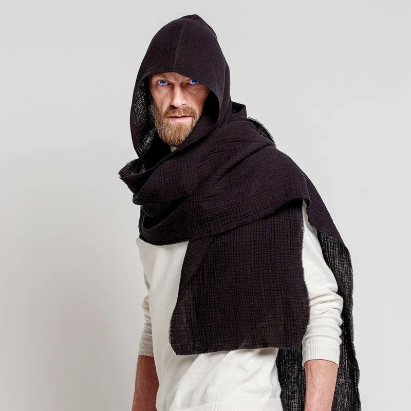 

Retro Cotton Linen Neck Warmer with Hat for Men Warm Soft Shawl Cold Weather Accessories for Outdoor Activities