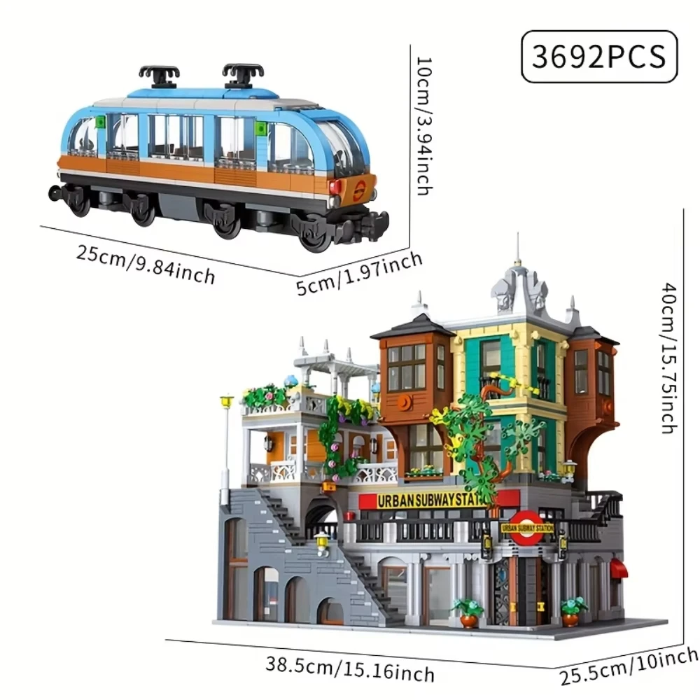 3692 個クリエイティブシティライト鉄道駅ビルディングブロック MOC ストリートビュー地下鉄駅電車クリエイティブモデルセットレンガのおもちゃ