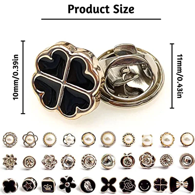 10Pcs No Sew Button Women Shirt Brooch Buttons Safety Cover Up Button Pin for Dress Cardigan Pearl Rhinestones Mini Brooch Pins