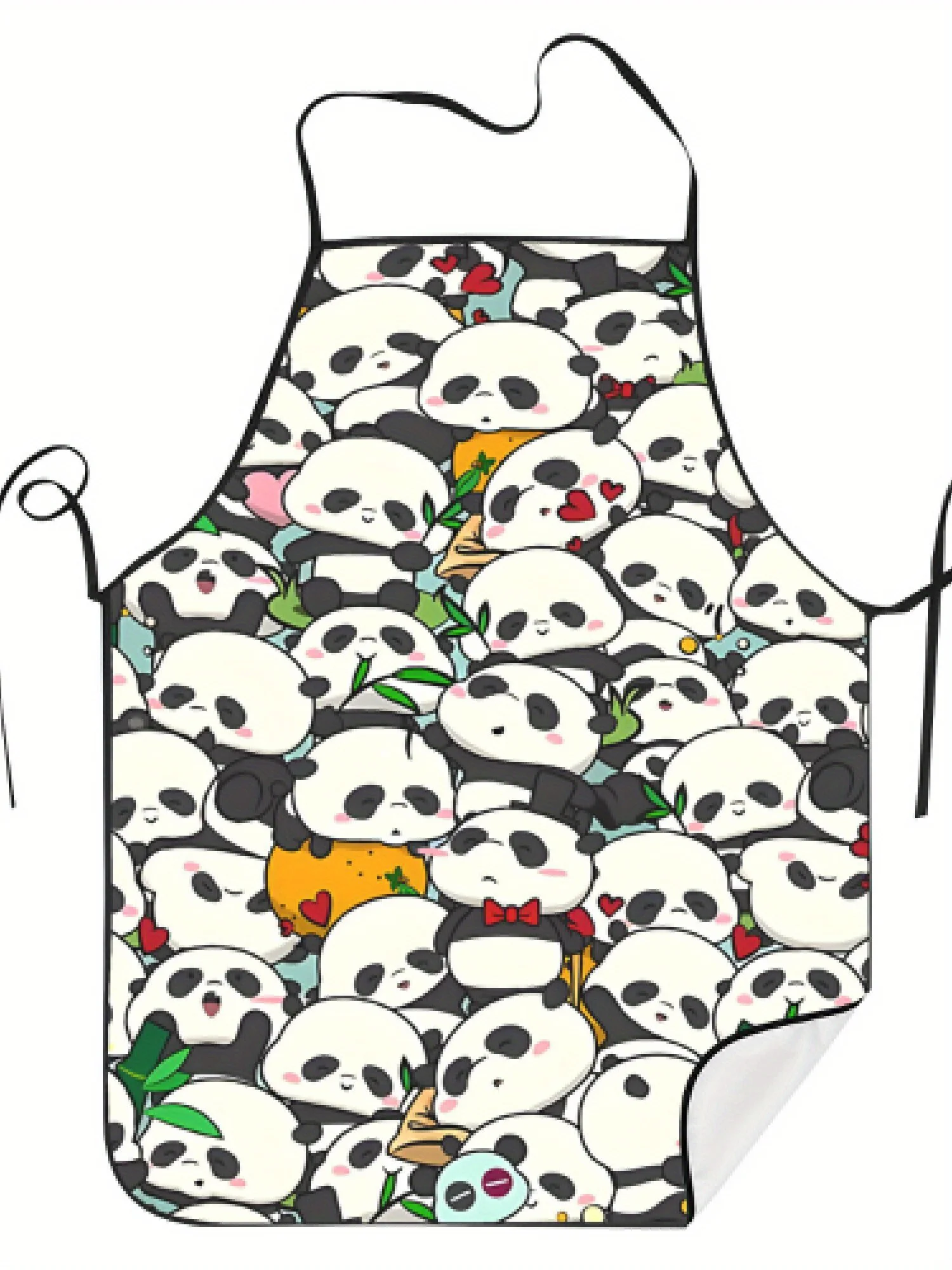 

Panda Crowd Apron – Black & White Cartoon Pandas with Bamboo, Cream Background, Polyester, Unisex Cooking Gift