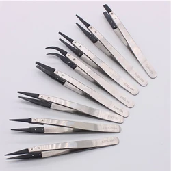 Set of 8/Anti-Static ESD Tweezers Replaceable Tweezers Tips Stainless Steel Body Carbon Fiber Conductive Plastic Tweezers